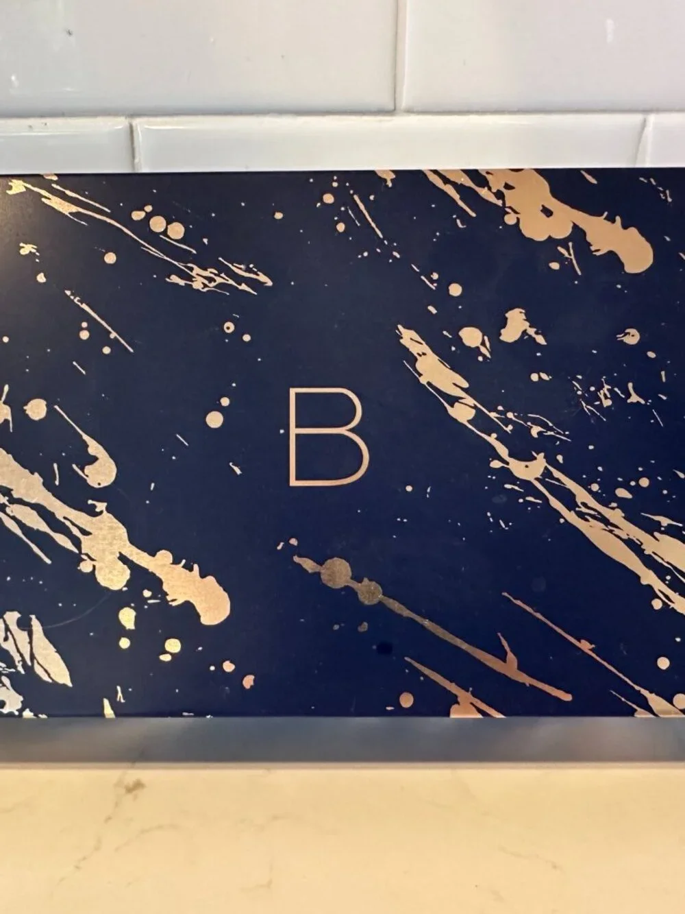 BeautyCounter Blue & Gold Marbled Decorative Tin Box Gift Rare Limited Edition